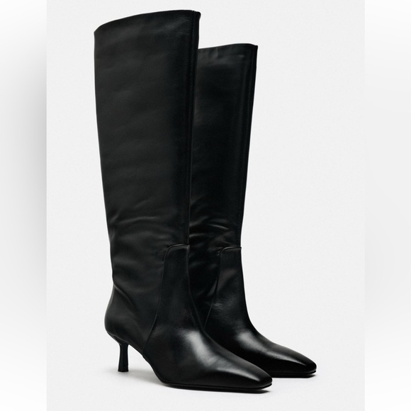 Zara heeled leather knee high boots leather black kitten heel 2006/310 38 7.5 - Picture 2 of 16